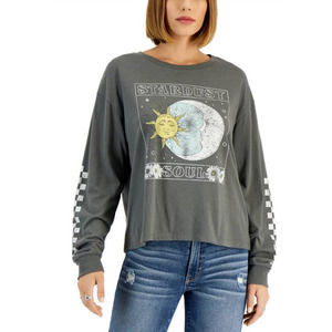 New Grayson Threads Juniors Sz Small T-Shirt Stardust Soul Long Sleeve Grey NWT‎
